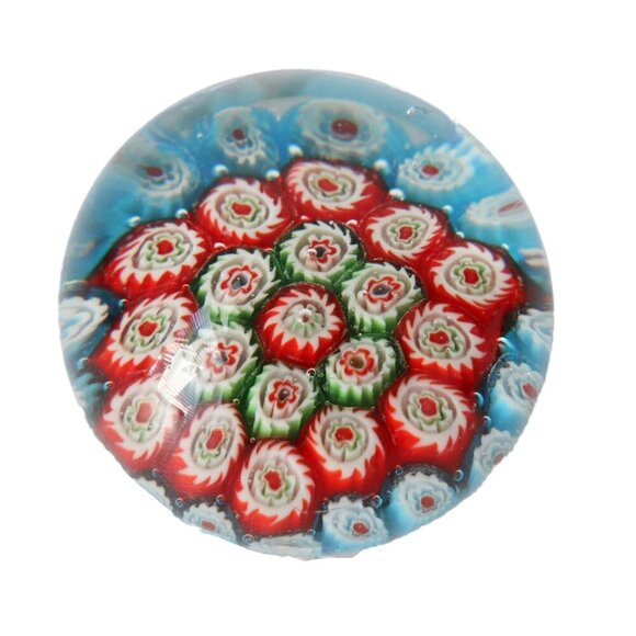 Vintage Art Glass Paperweight Millefiori Blue Red Green White - Picture 2 of 5